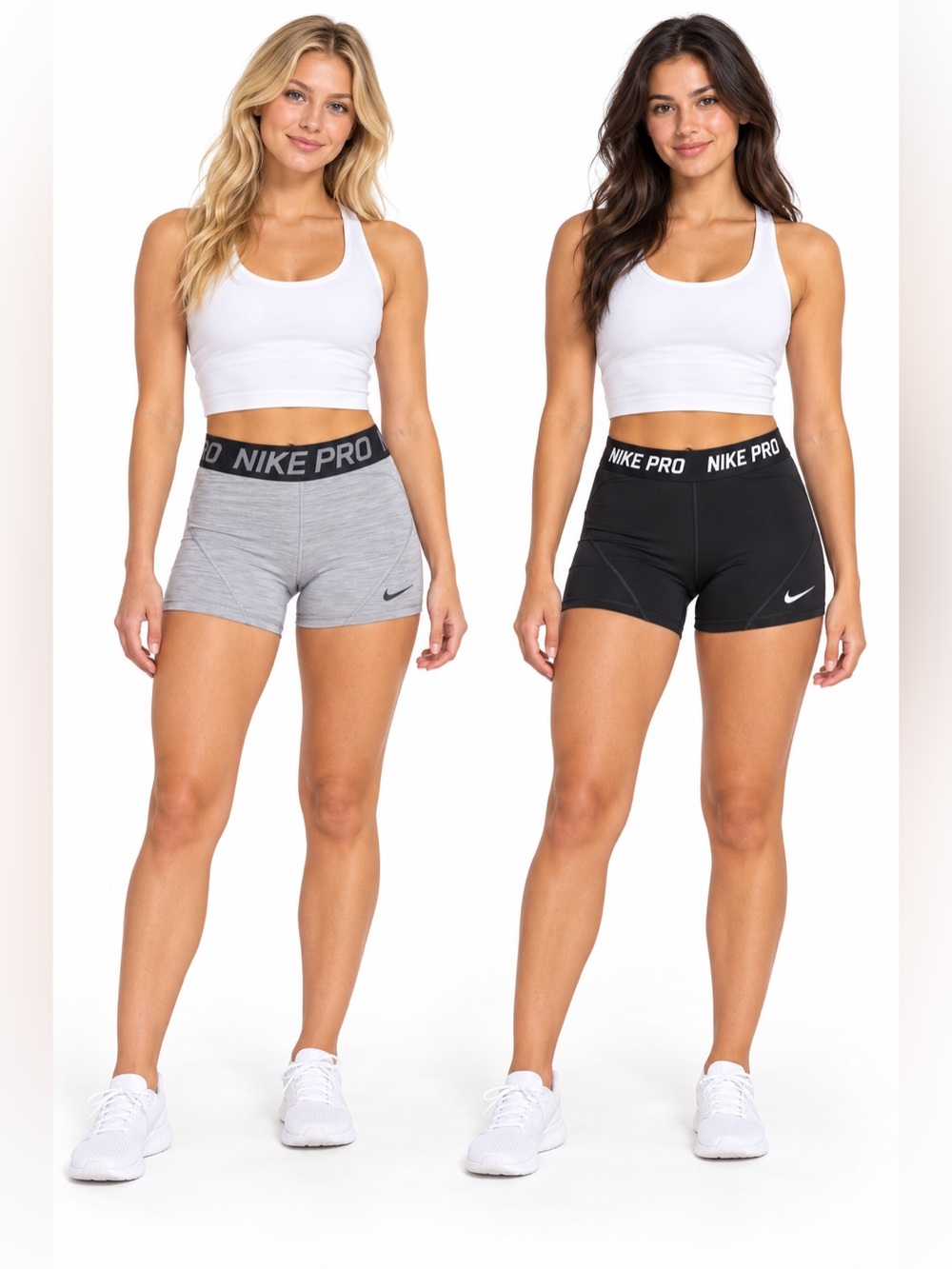 Nike Pro•2 Pairs•Women's Biker Shorts — Black & Gray with White Swoosh
